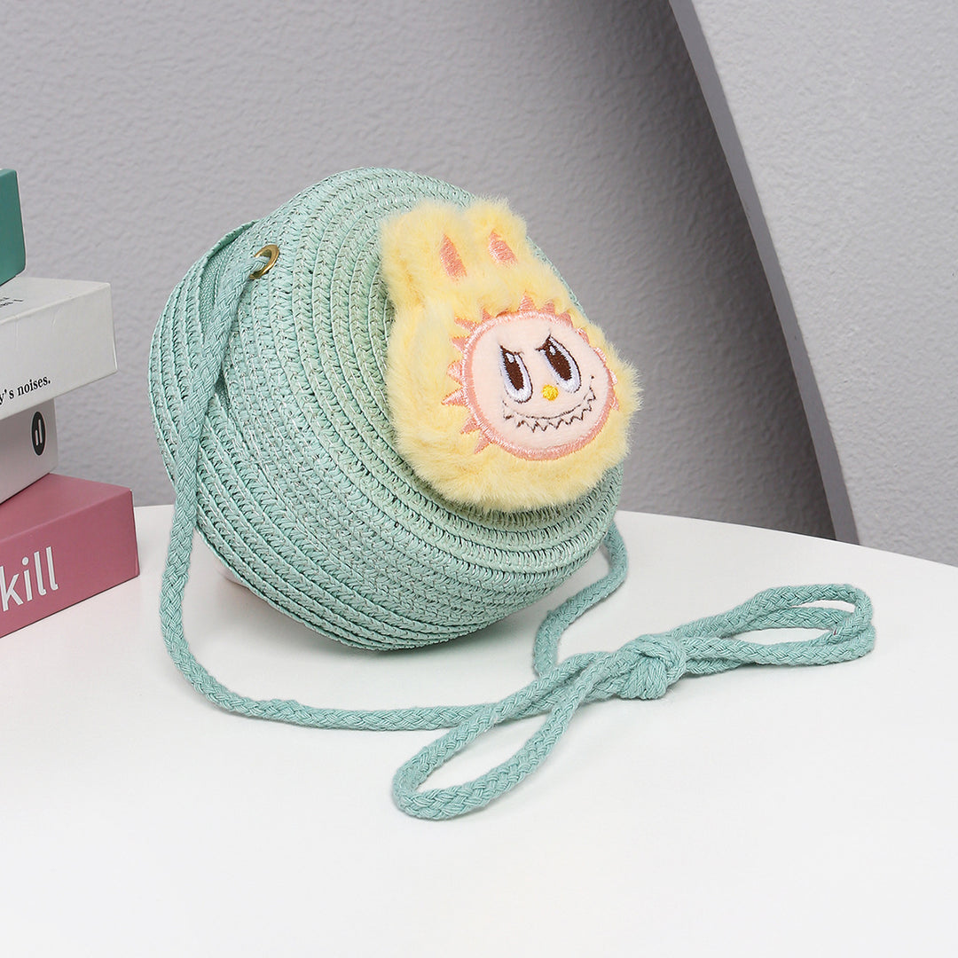 Cartoon cute monster Handmade Woven Straw Crossbody Bag