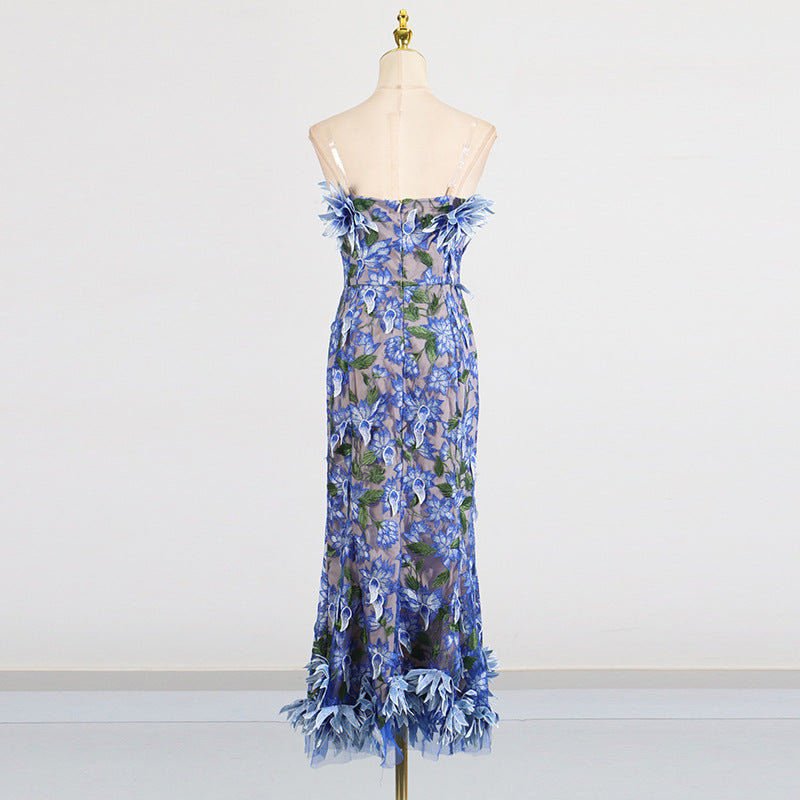 3D flower embroidery tube top dress banquet dress