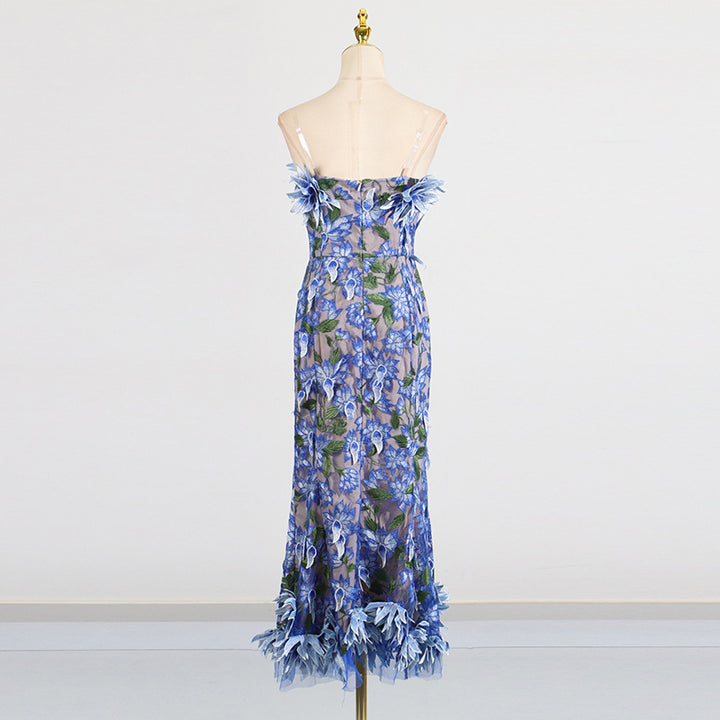3D flower embroidery tube top dress banquet dress