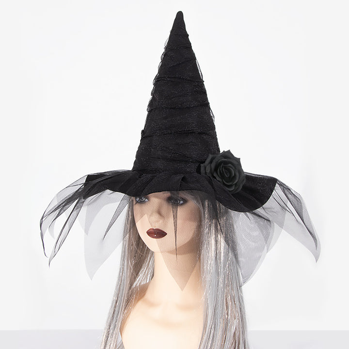Halloween Mesh flower Witch Hat Halloween Party Witch Hat