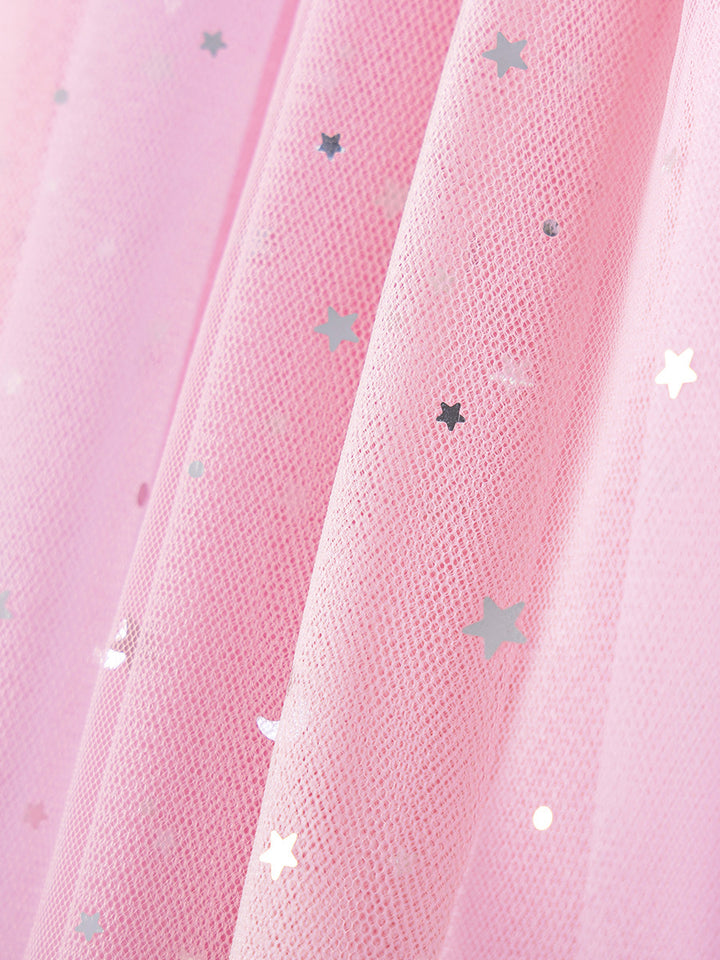 Girls'short-sleeved Sequined Star Rainbow Tulle dress