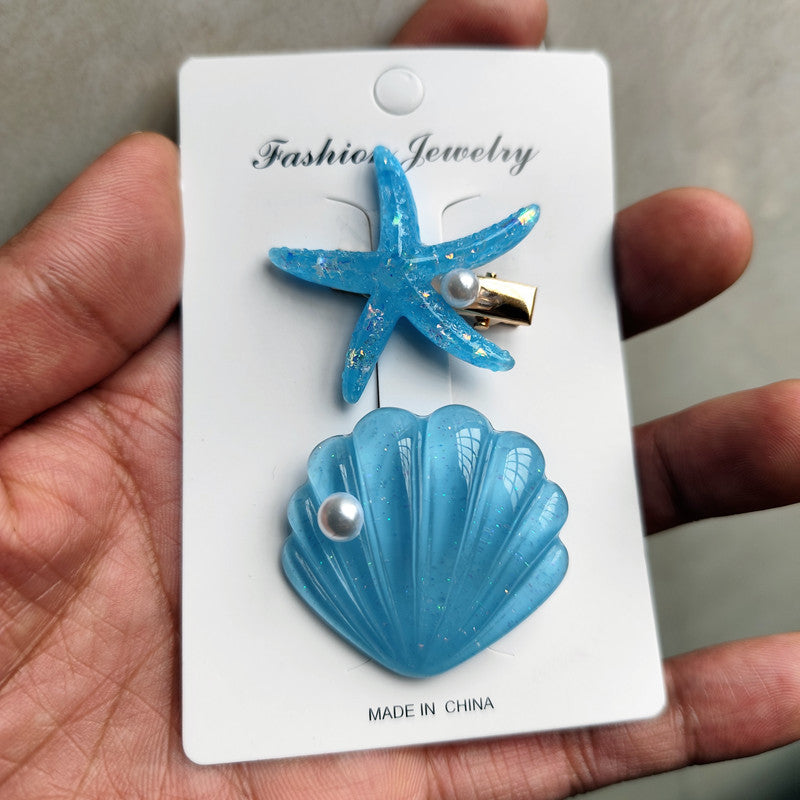Starfish shell glitter hair clip for beach seaside vacation