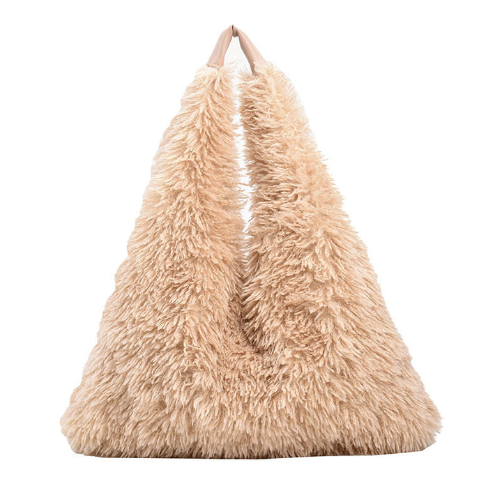 Large capacity plush bag solid color furry shoulder bag