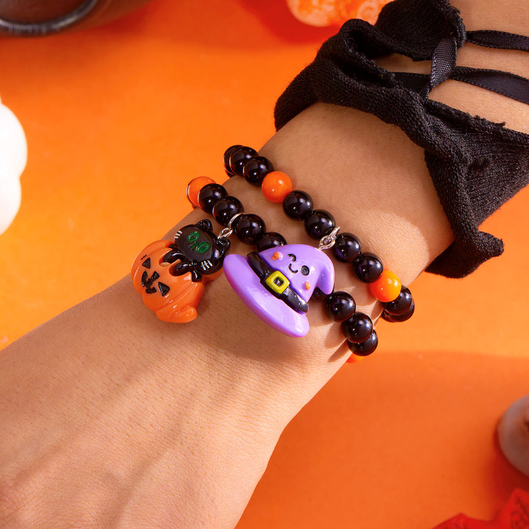 Halloween beaded pumpkin ghost layered bracelet