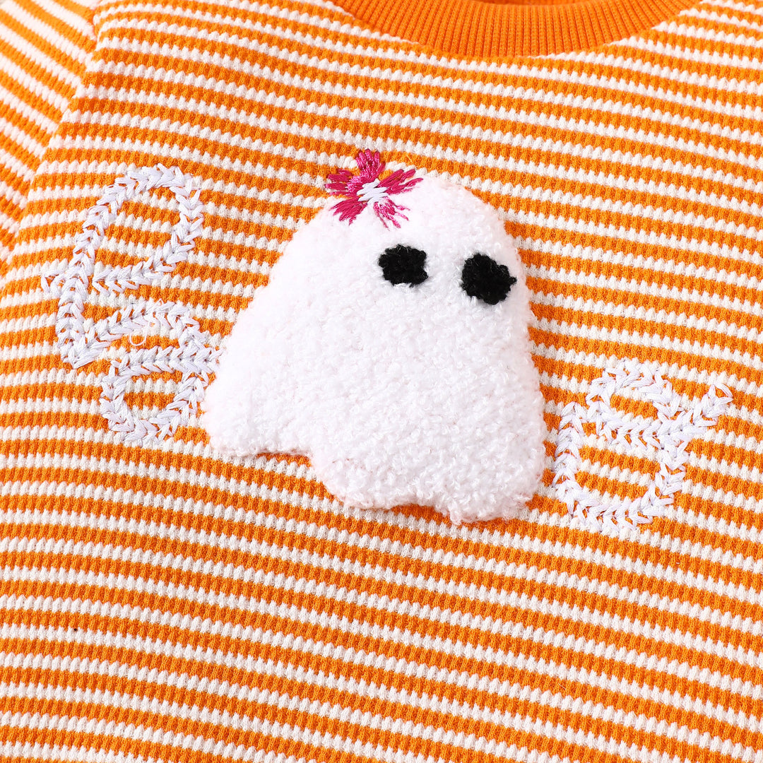 Boo Halloween Towel embroidery striped sweatshirt set