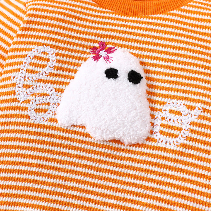 Boo Halloween Towel embroidery striped sweatshirt set
