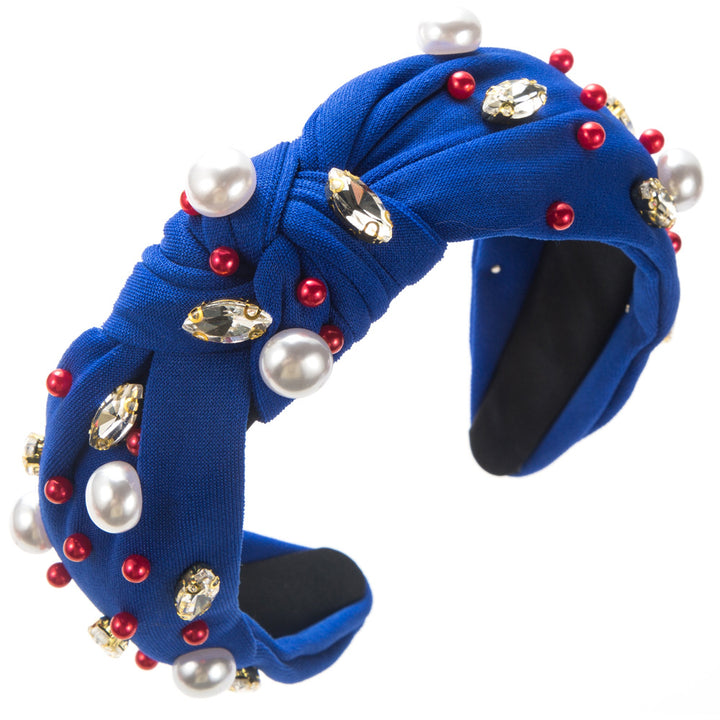 Knotted beaded  diamond pearl Headband for 4th of July