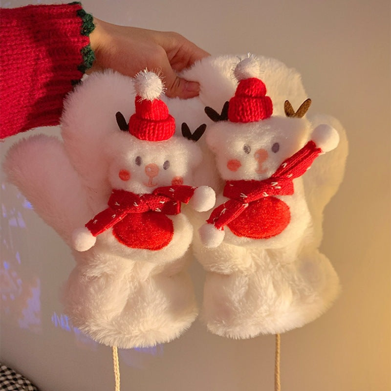Christmas snowman plush thickened gloves Winter gloves