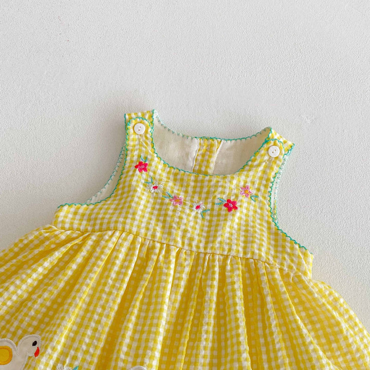 Baby girl summer cute duck yellow plaid romper sleeveless bodysuit