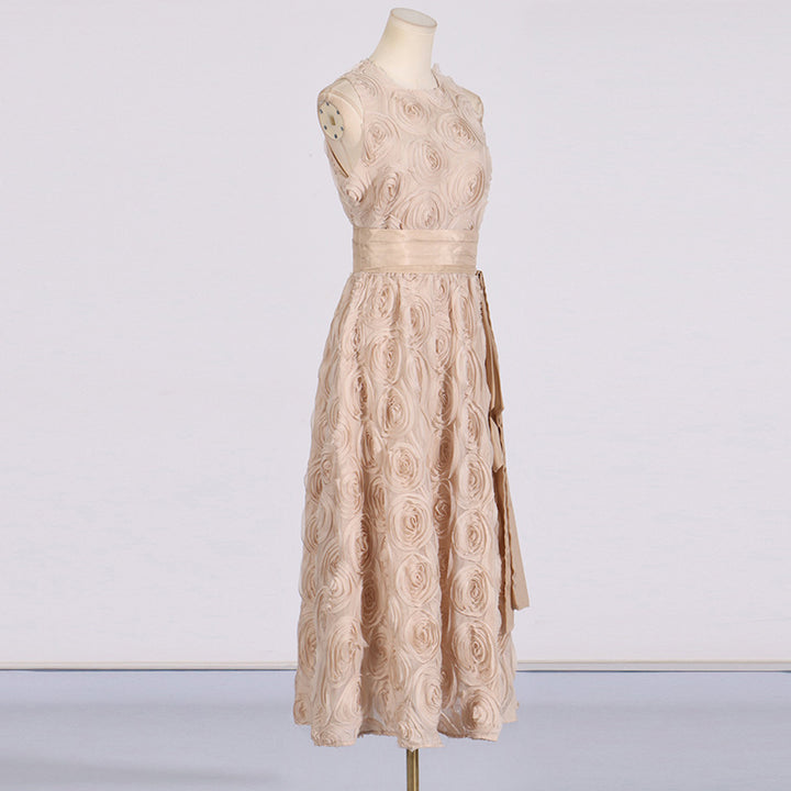 Retro round neck sleeveless 3D flower dress