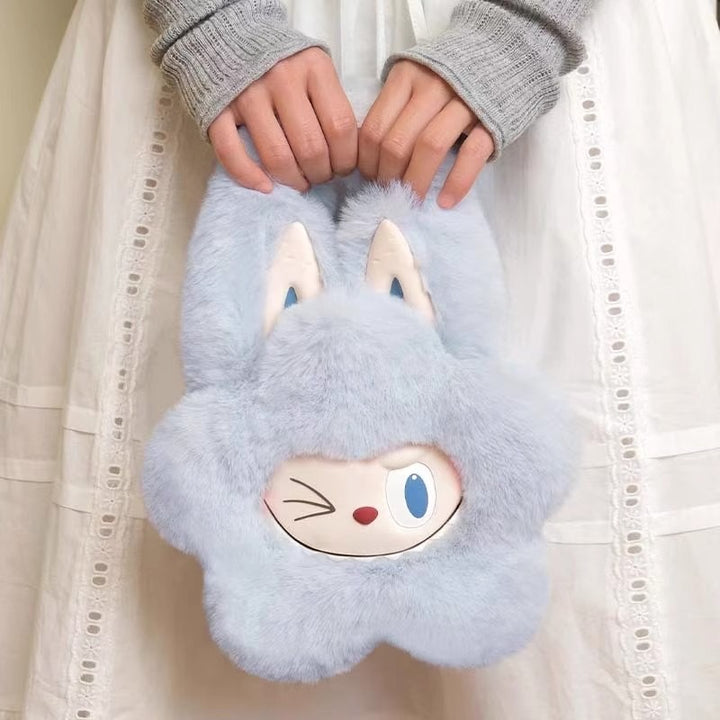 Labubu flower shape furry cute handbag