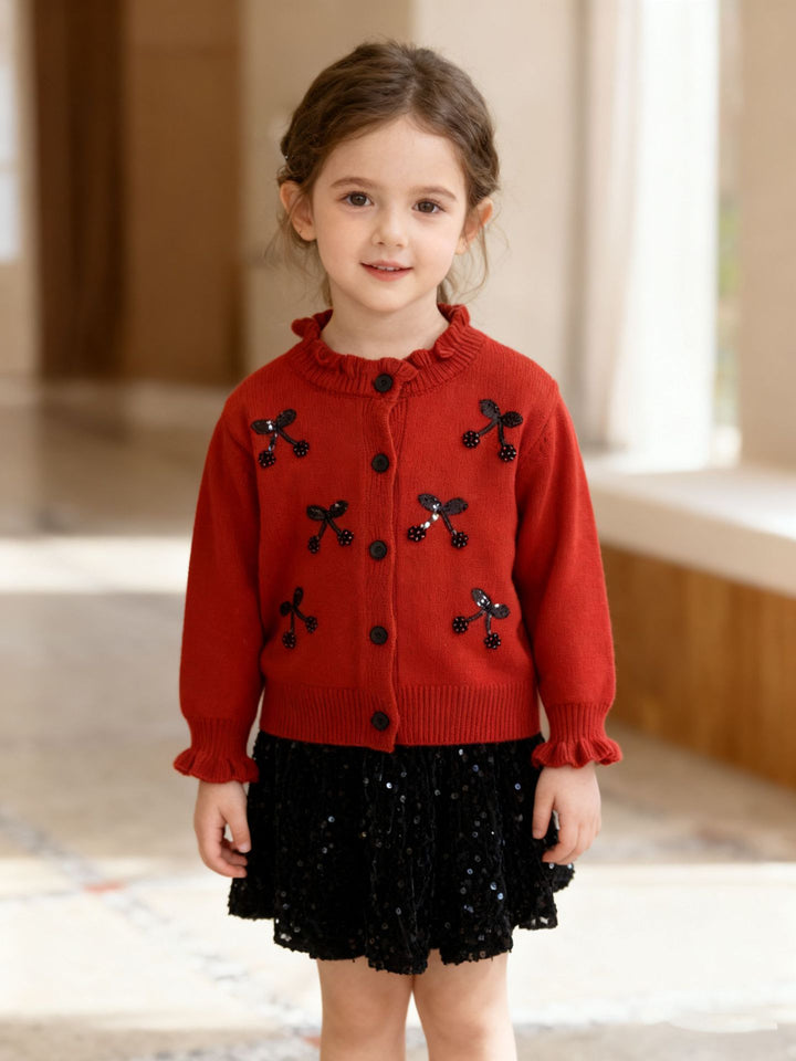 Sequin embroidery bow knitted cardigan sweater&skirt 2pcs set