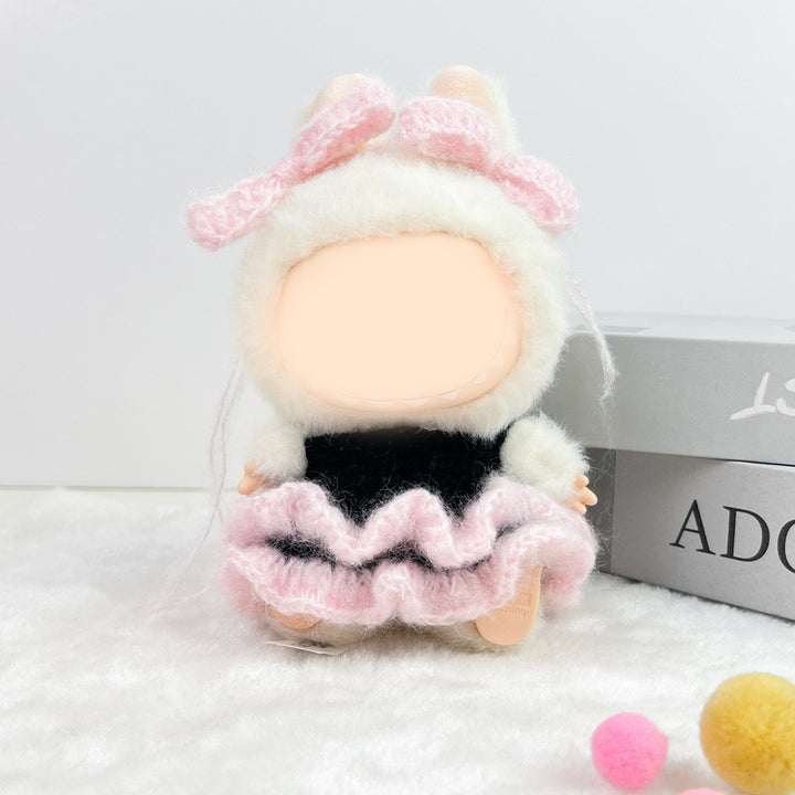Handmade crochet pink skirt&hairbow for labubu