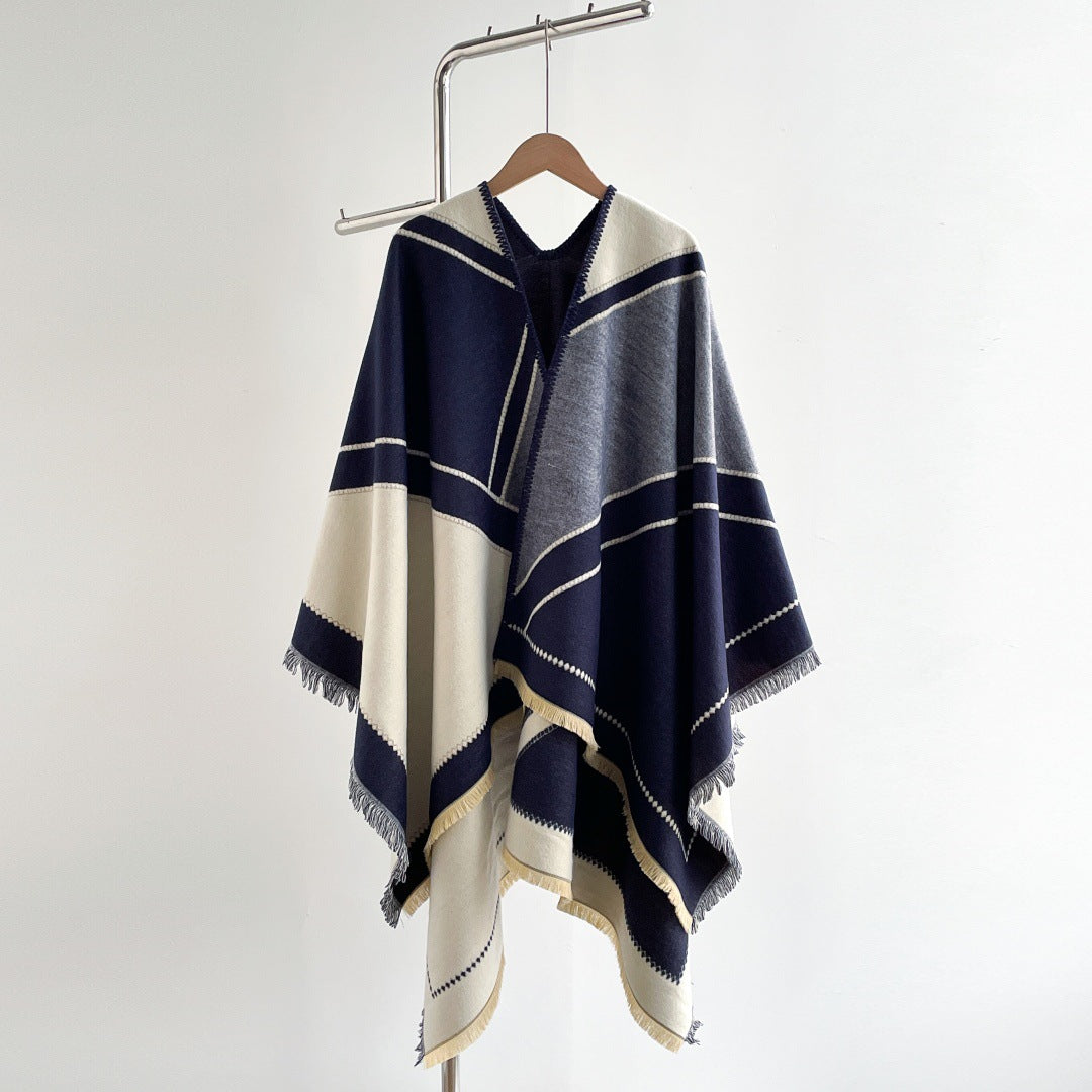 Imitation cashmere Raw edge tassels warm shawl
