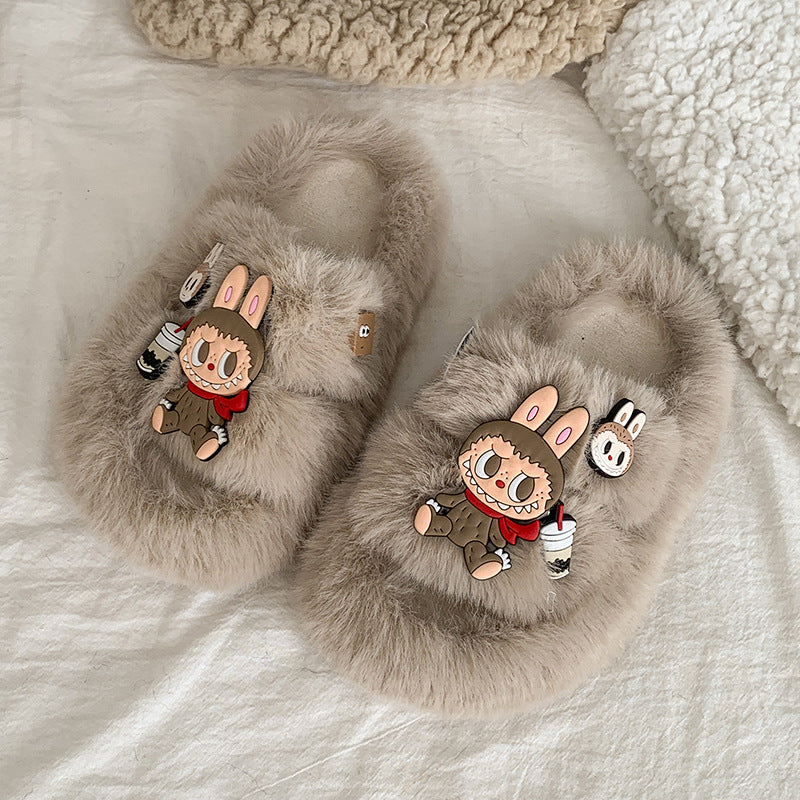 Cute monster plush home slippers girls furry slippers