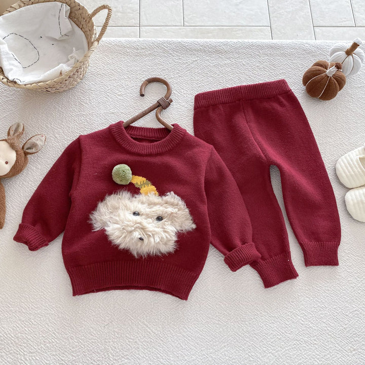 Baby Furry Puppy Pattern Knitted Sweater&Pants 2pcs Set