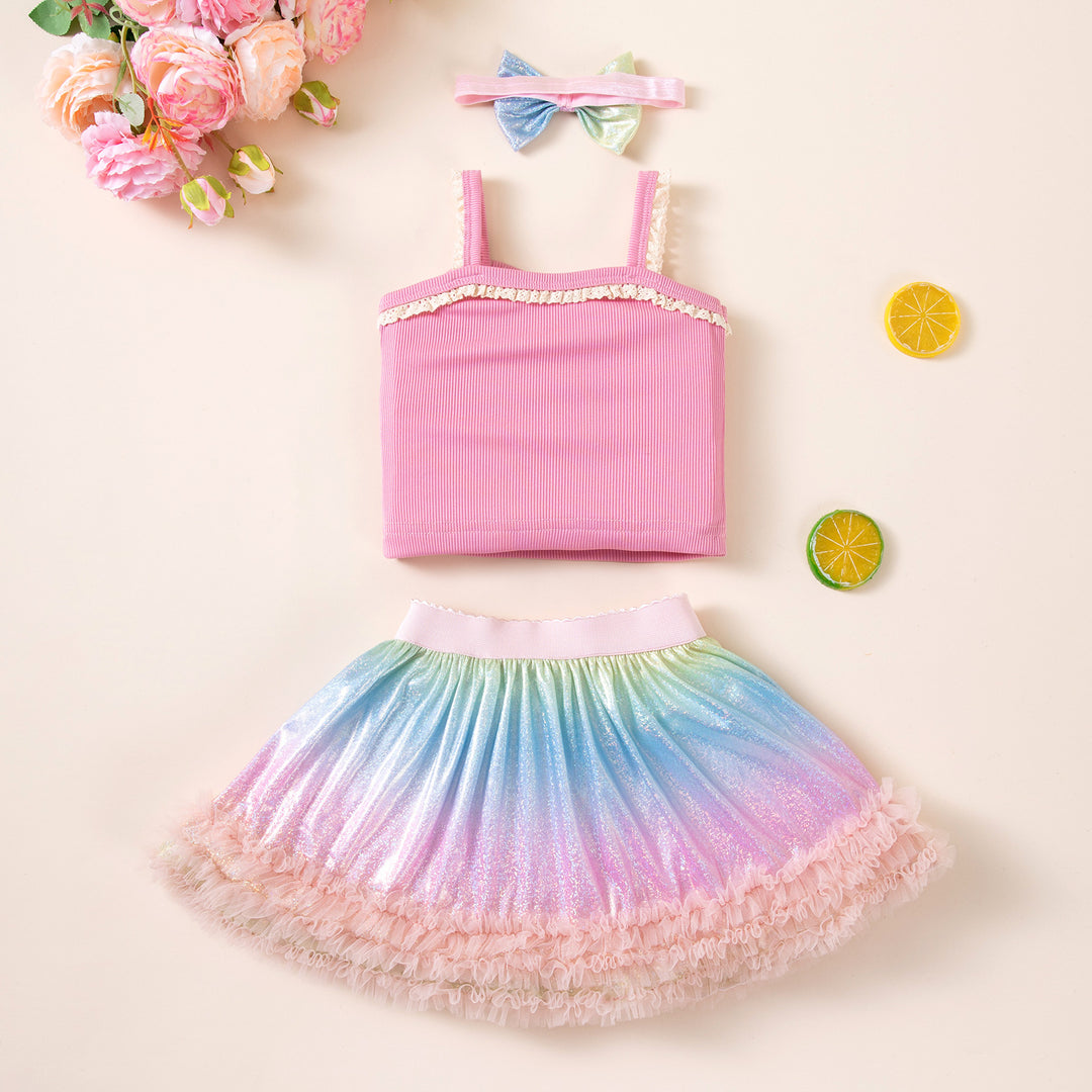 Baby Girl tank lace Top&Rainbow Skirt Set