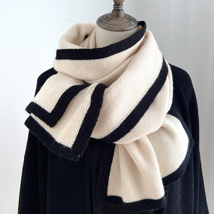 Contrast knitted scarf warm windproof  scarf