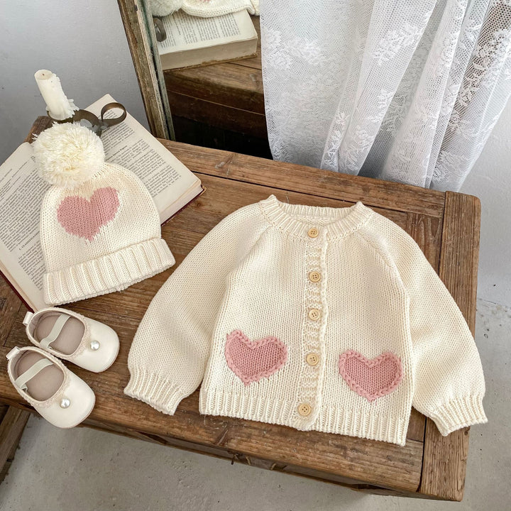Baby Girl Sweet Love Jacquard Knitted Cardigan