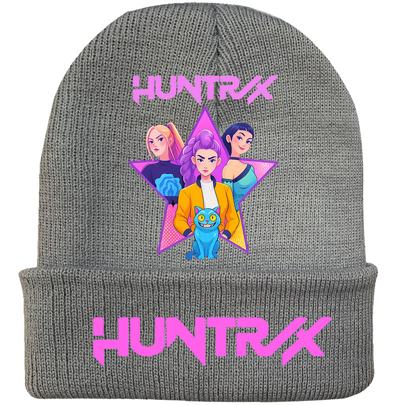Kpop Demon Hunters knitted beanie hat-gray