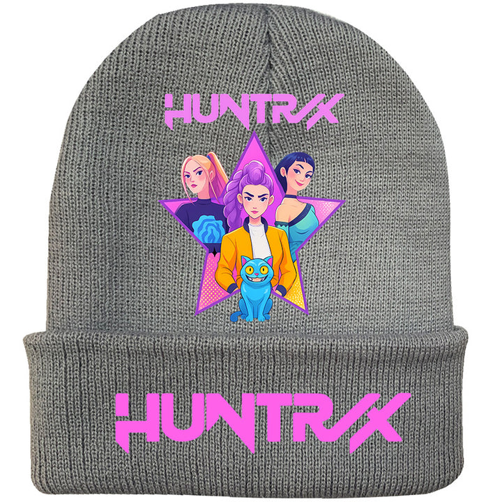 Kpop Demon Hunters knitted beanie hat-gray