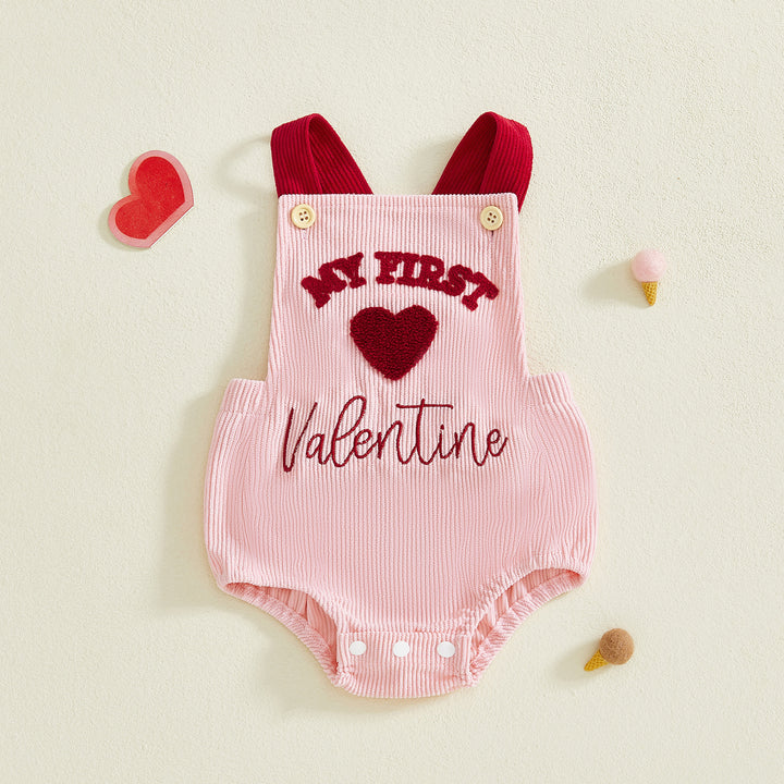 Baby Valentine's corduroy letter heart embroidered sleeveless romper