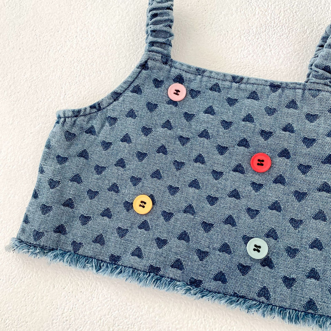 Baby denim suspenders top&short skirt 2pcs set
