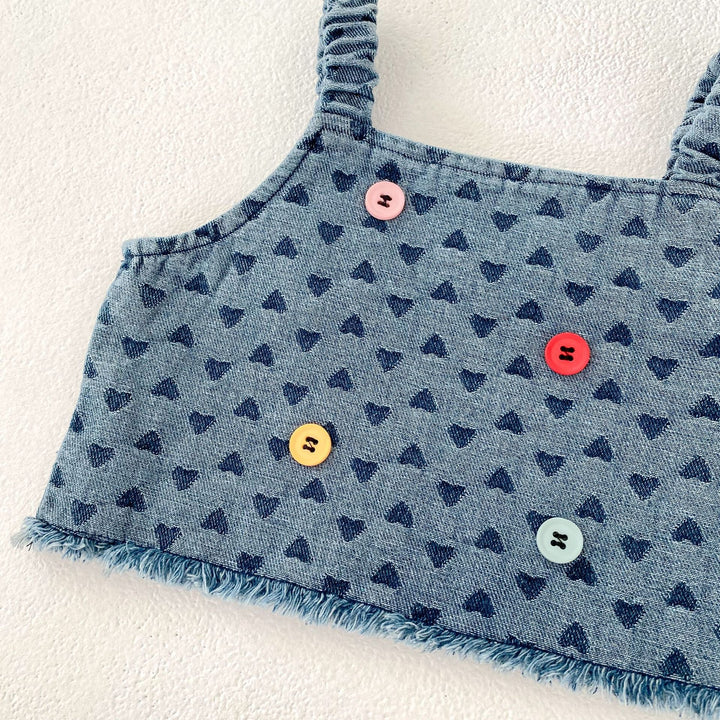 Baby denim suspenders top&short skirt 2pcs set