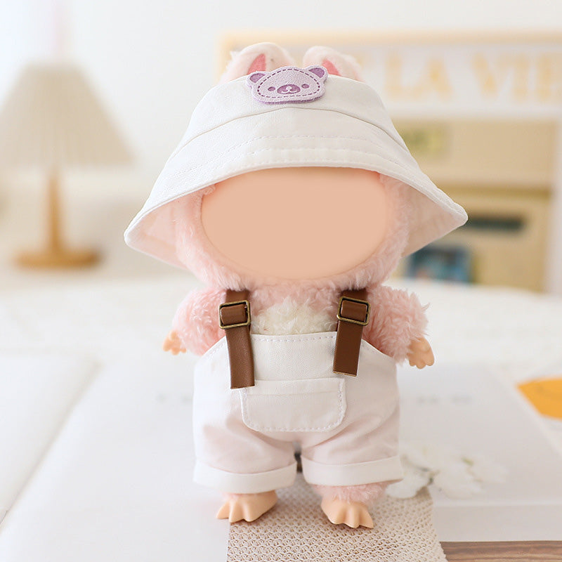 Summer Bucket hat &overalls set for labubu dolls clothes