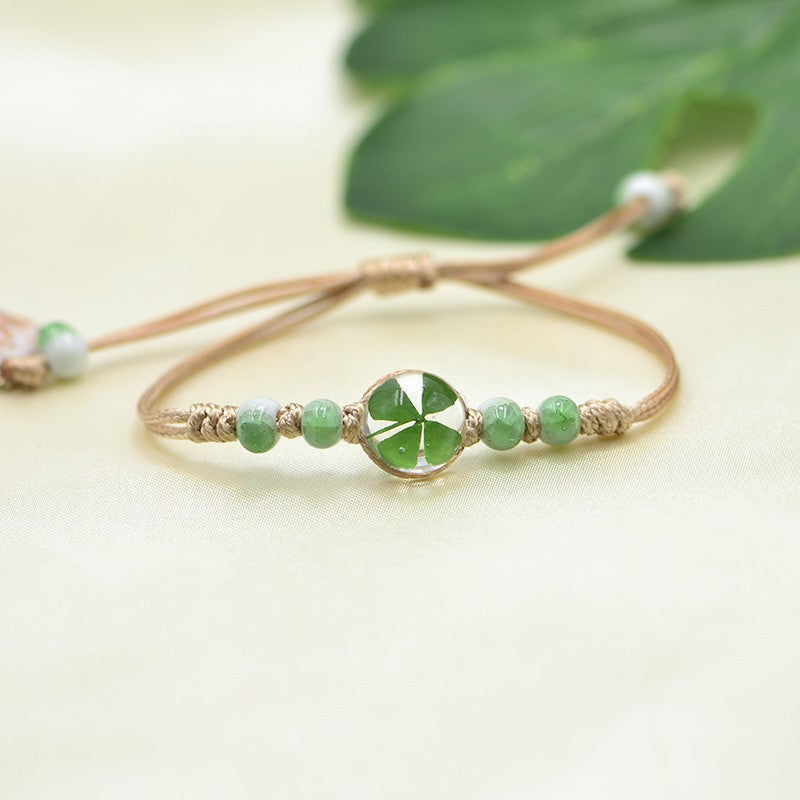 St. Patrick's Day braided beads clover bracelet