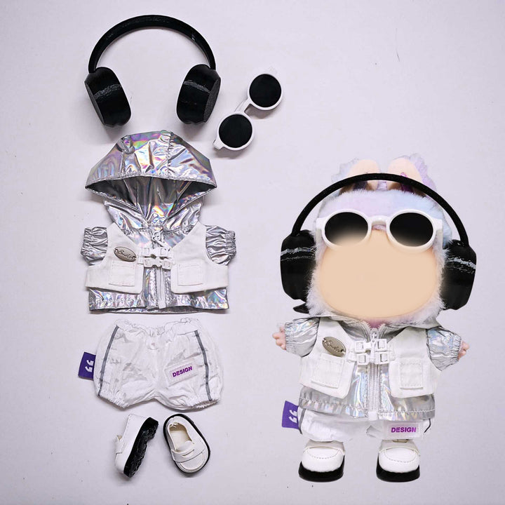 Silver Windbreaker Sports Trendy Suit for labubu