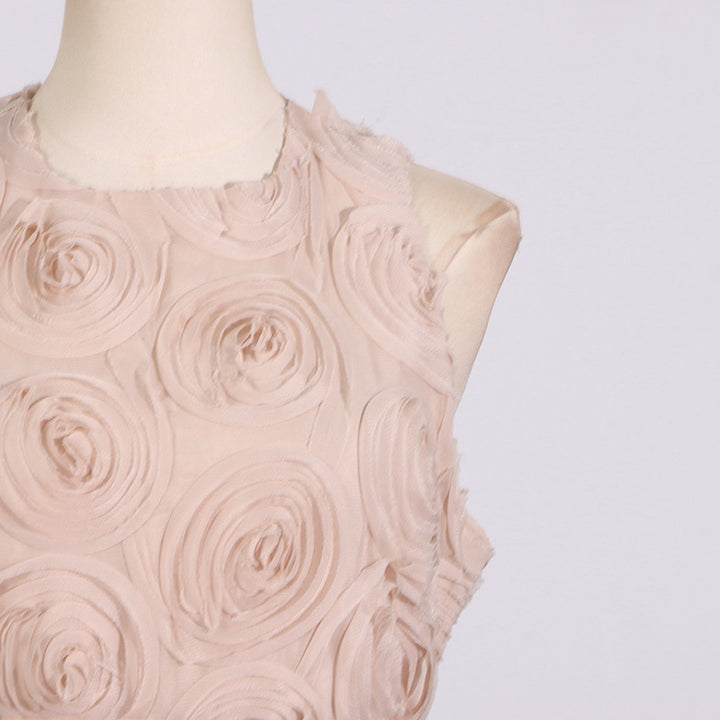 Retro round neck sleeveless 3D flower dress