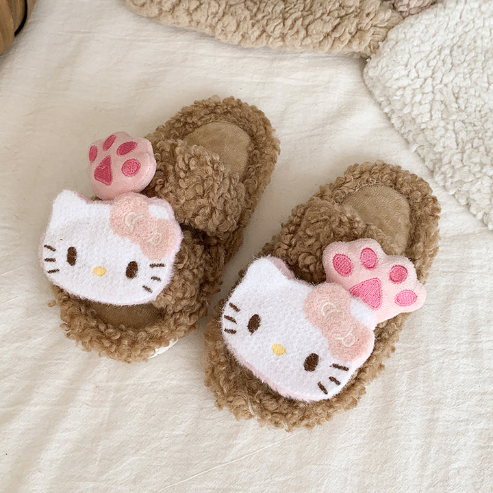 Cute kitty plush home slippers furry slippers for girls