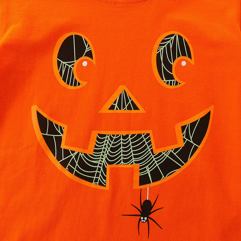 Halloween evil pumpkin printed long-sleeved shirt for boys