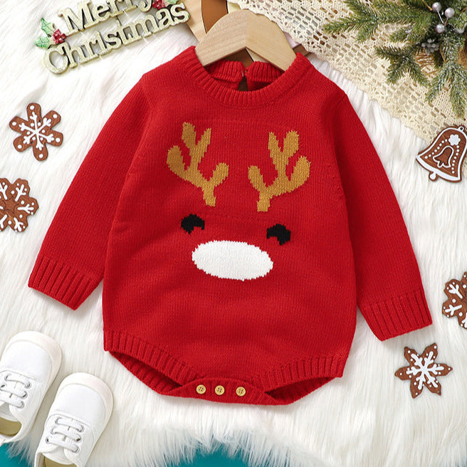Cute Christmas Elk Jacquard Knitted Romper