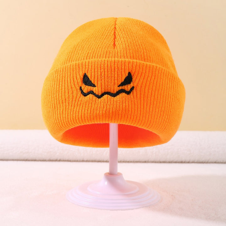 Halloween embroidered devil pumpkin knitted hat for baby