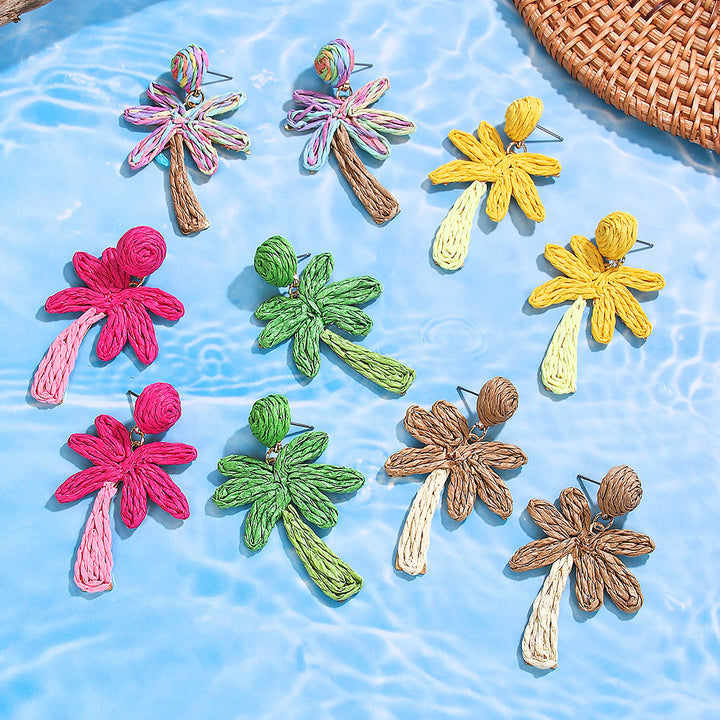 Summer coconut tree hand-woven holiday style earrings