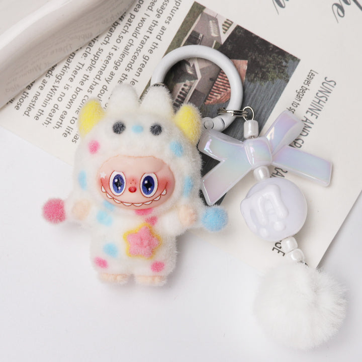 Flocked polka dot monster rabbit keychains bag charms