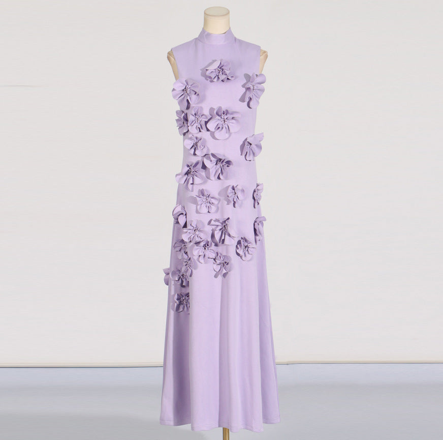 3D Pink Flower deco Maxi dress Evening dress