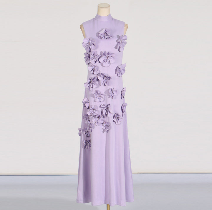 3D Pink Flower deco Maxi dress Evening dress
