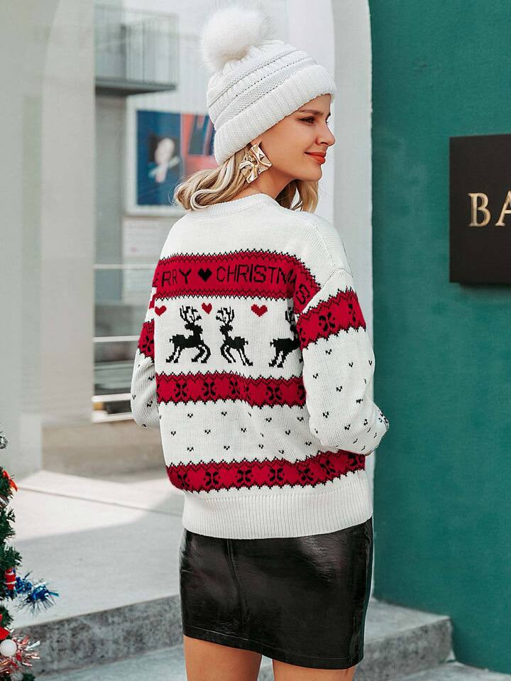 Christmas elk jacquard knitted sweater for women