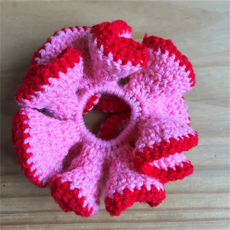 Handmade knitted intestine ruffle Lace Hair Ties For Girls