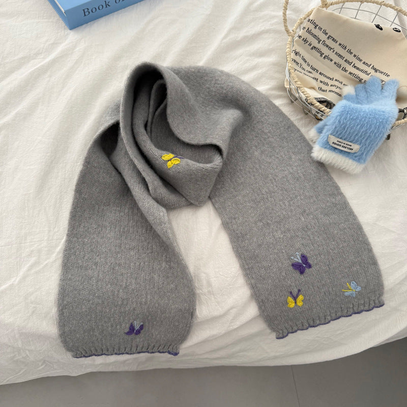 Embroidered Butterfly Warm Scarf