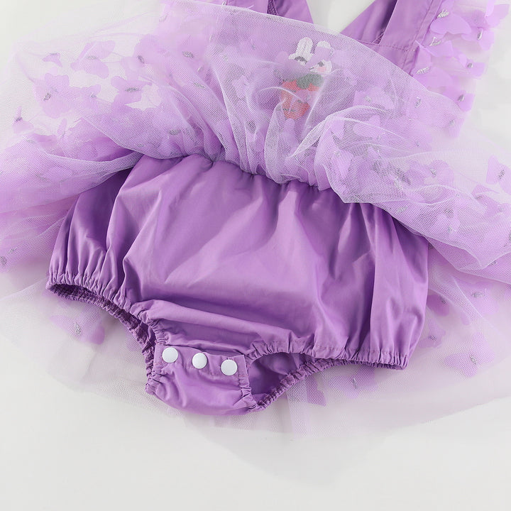 Easter bunny embroidered baby romper with butterfly mesh