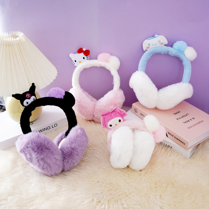 Cute sanrio themed plush earwarmers cartoon earmuffs for kids