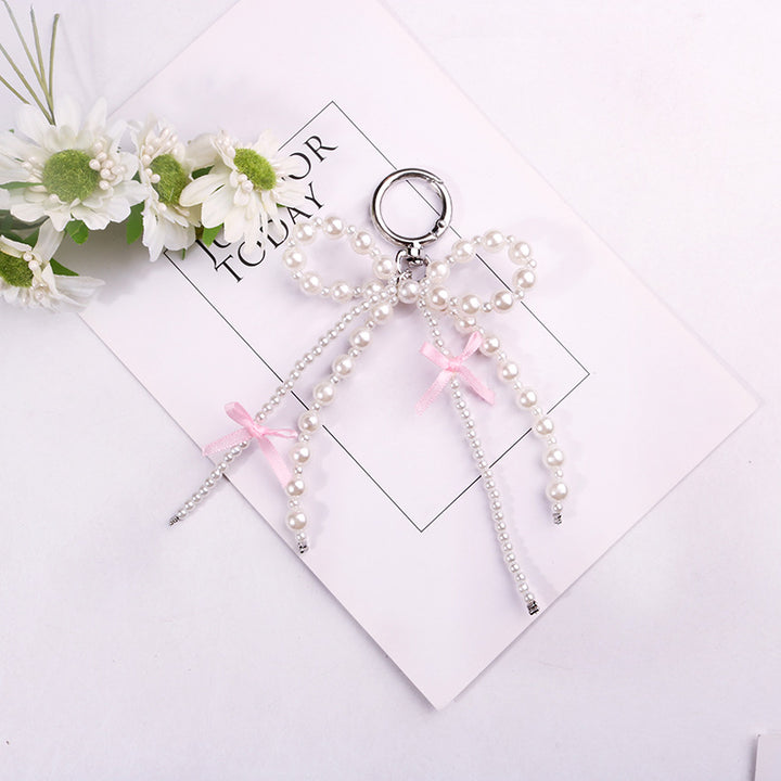 Sweet white pearl bow keychain hanging ornaments