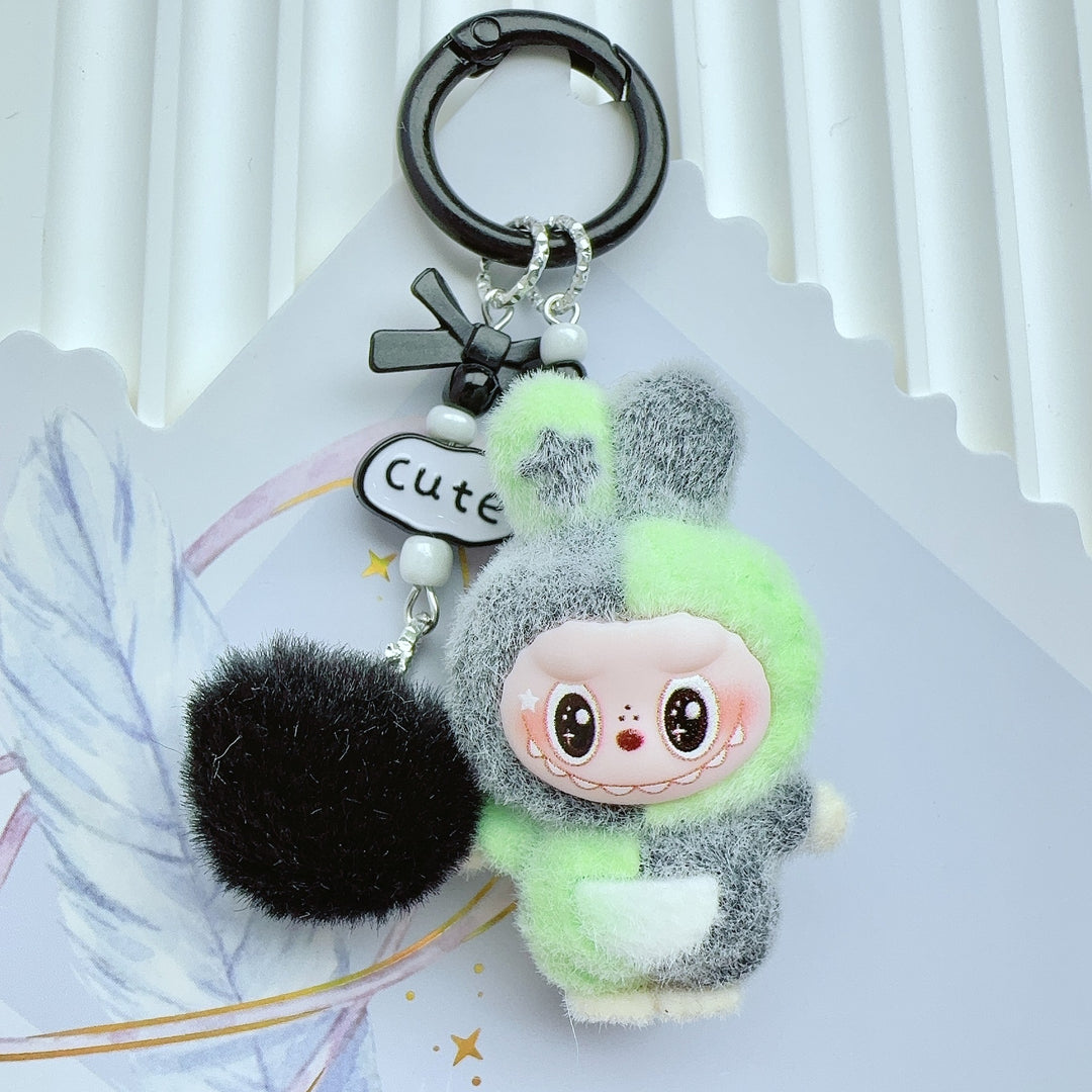 Flocked color-blocked bunny monster keychains Easter gift