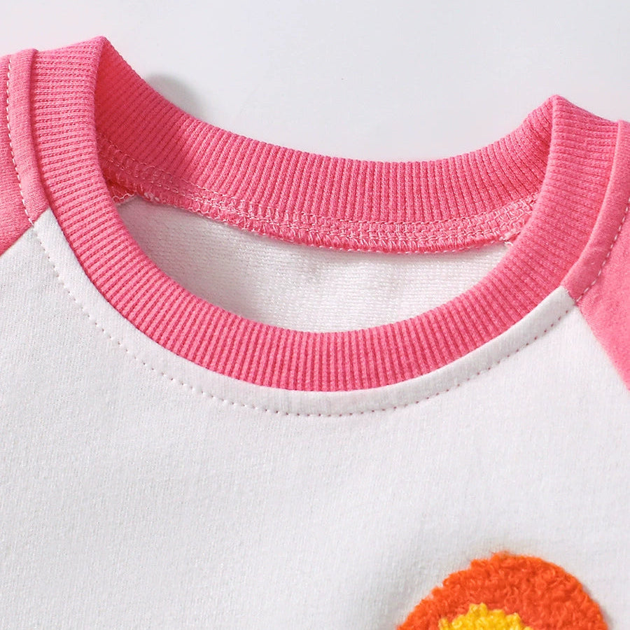Girls cotton short-sleeved tee&short set with Rainbow towel embroidery