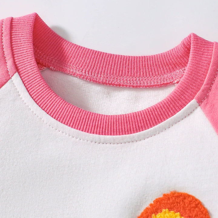 Girls cotton short-sleeved tee&short set with Rainbow towel embroidery
