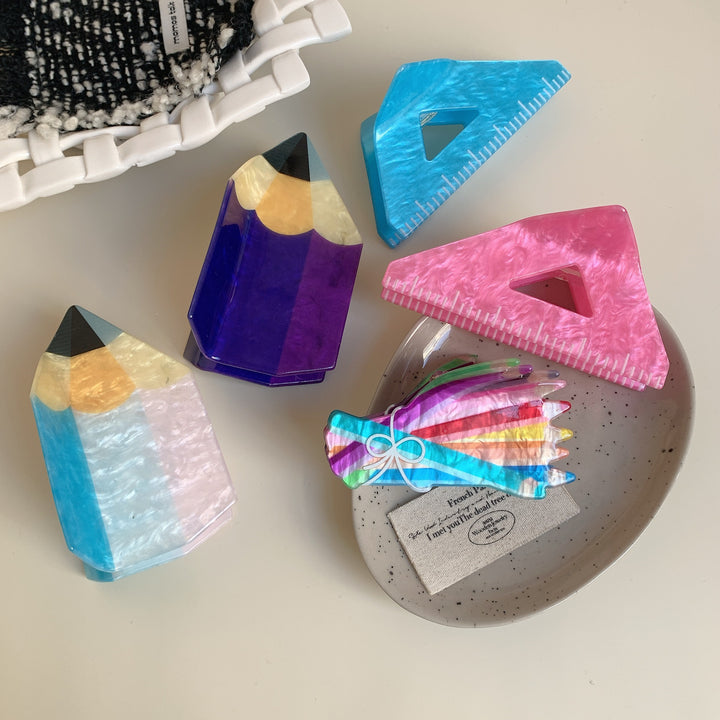 Back To School pencil ruler creative hair claw clip